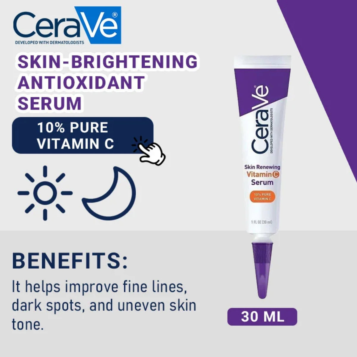 CeraVe Skin Renewing Vitamin C Serum 30ml | Brightening, Anti-Aging & Hydrating