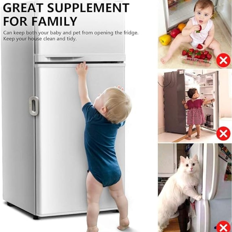 Child Safety Refrigerator Lock | Baby Proof Double Button Fridge Lock White & Grey