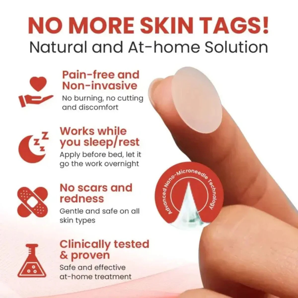 DermaSmooth Skin Tag Remover Patch | Fast, Safe & Painless Skin Tag & Mole Removal | Nano-Microneedle Technology | 72 Patches