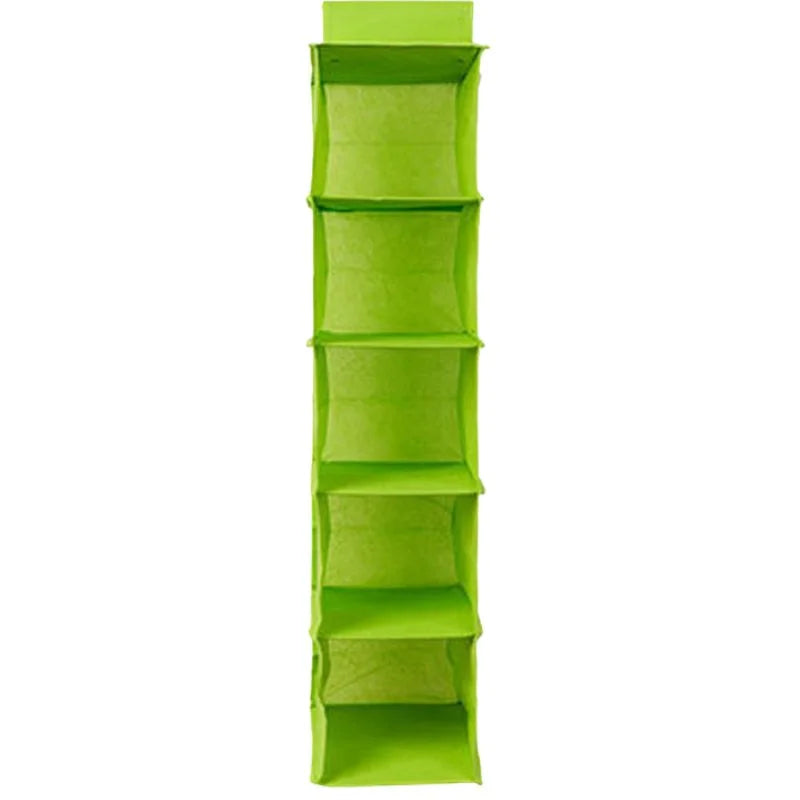 5 Shelf Clothes Hanging Organizer | Foldable Wardrobe Section Storage | Durable Fabric & Plastic