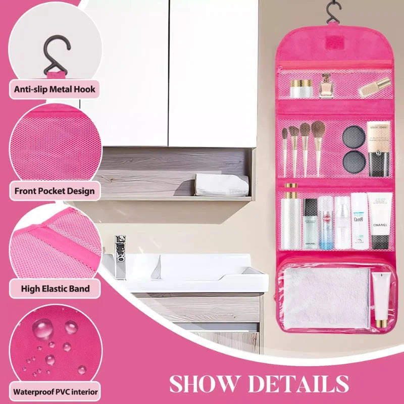 Travel Roll-Up Hanging Cosmetic & Toiletry Organizer Bag | Multi-Compartment Storage | Hook for Hanging | Random Colors