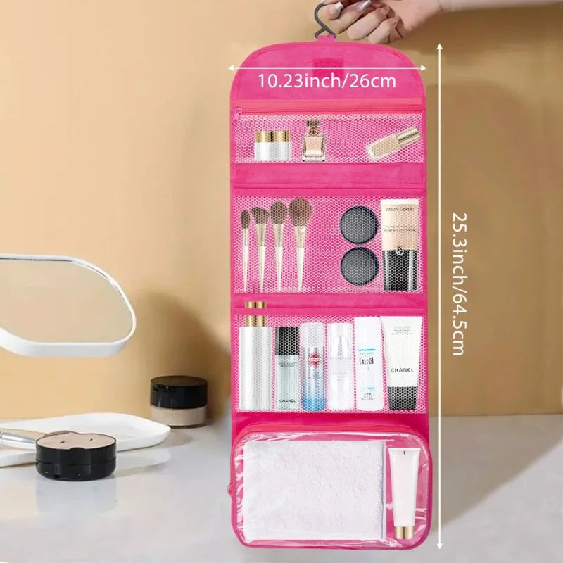 Travel Roll-Up Hanging Cosmetic & Toiletry Organizer Bag | Multi-Compartment Storage | Hook for Hanging | Random Colors