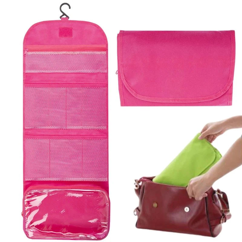 Travel Roll-Up Hanging Cosmetic & Toiletry Organizer Bag | Multi-Compartment Storage | Hook for Hanging | Random Colors