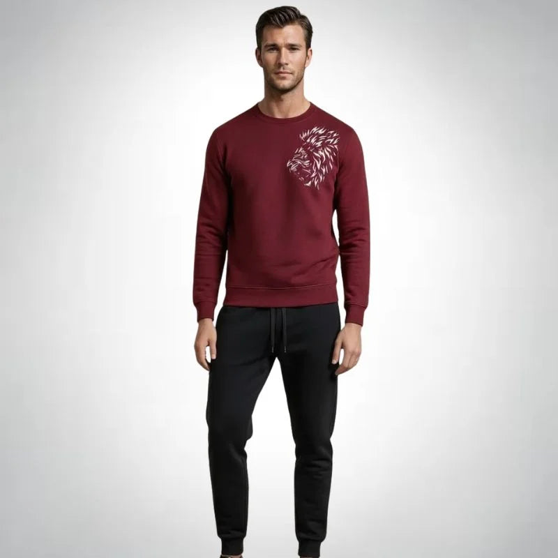 LION Printed Maroon Tracksuit Sweatshirt & Trouser | Warm & Comfortable Winter Wear | Large