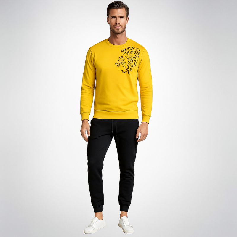 LION Printed Yellow Tracksuit Sweatshirt & Trouser | Warm & Comfortable Winter Wear | Medium