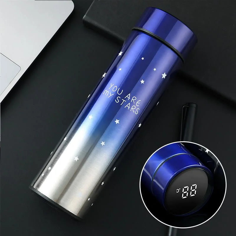 LED Temperature Display Water Bottle Stars Design | Smart Stainless Steel Vacuum 500ml Flask | Random Color