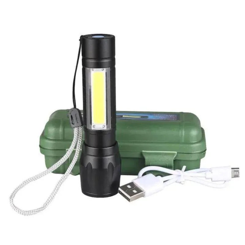 Metal COB Flashlight Torch | Mini Rechargeable LED Work Light & Waterproof Emergency Penlight
