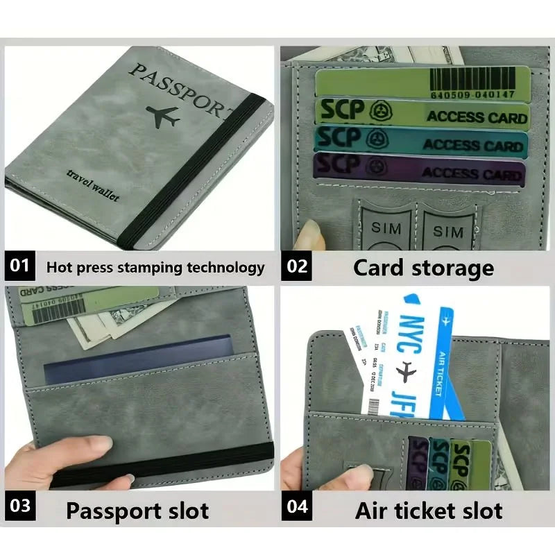 RFID Blocking Passport Wallet | PU Leather Travel Document Holder with Card & Cash Pockets | Random Color