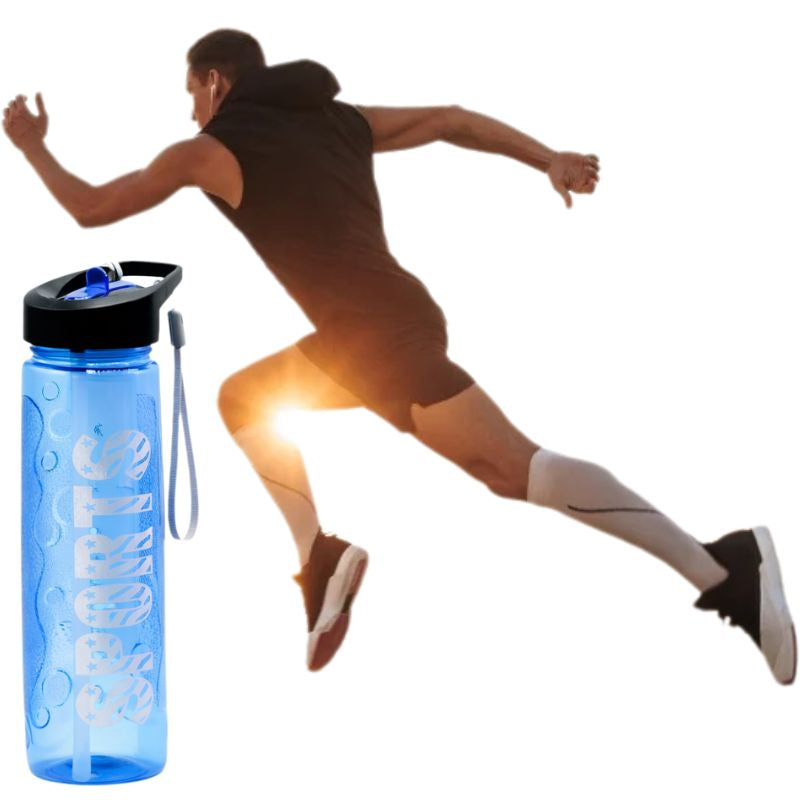 Blue Stylish Water Sport Bottle 1000ml with Straw | Leakproof BPA-Free Hydration Bottle for School, Gym & Travel