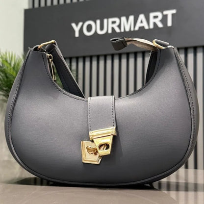 Crescent Luxury Faux Leather Shoulder Bag | Dark Gray Elegant Handbag for Women
