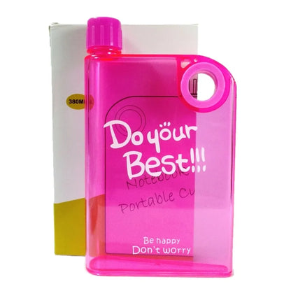 Pink Ultra Slim Notebook Style Water Bottle 380ml | Portable Memo Bottle for Travel, School & Office