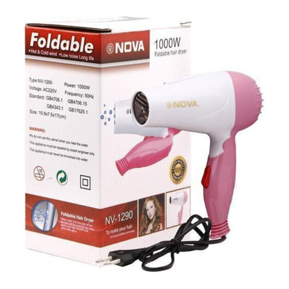 Nova NV-1290 Foldable Hair Dryer | 1000W Hot Air Styling & Quick Drying Machine