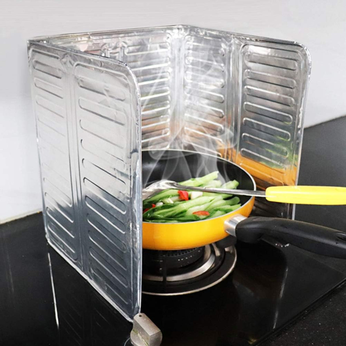 3-Sided Oil Proof Aluminum Foil Splatter Guard | Foldable Heat Insulation for Kitchen Stove | Silver