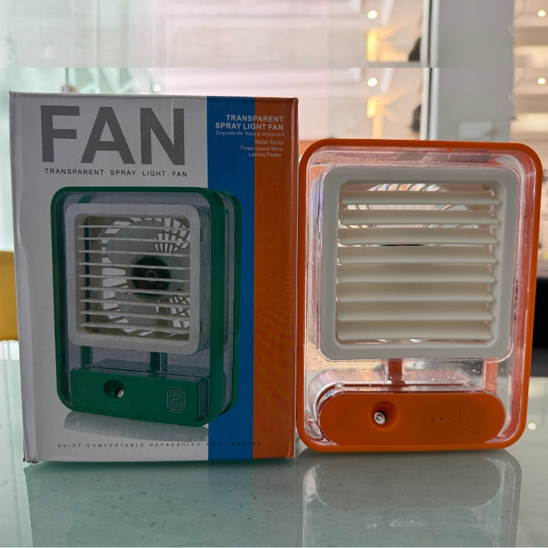 Portable USB Air Cooler Fan – 3-Speed, Mist Spray, Rechargeable | Random Color