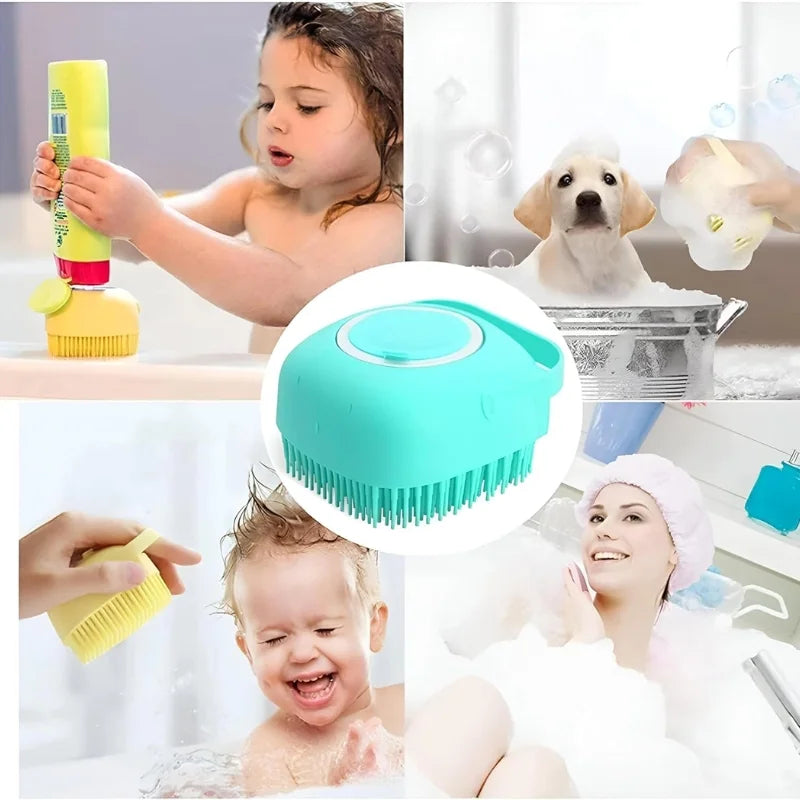 Soft Silicone Bath Brush with Hooks | Baby & Adult Body Scrubber | Random Color | With Box