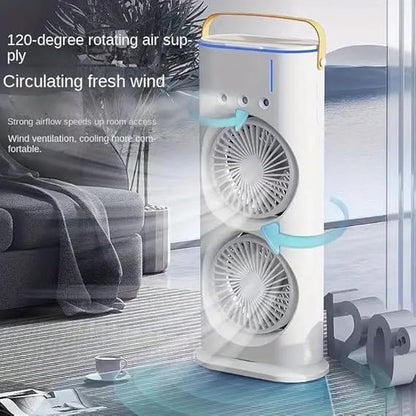 Mini Double Head Mist Fan with LED Light & Humidifier | Portable USB Air Cooler for Home Office Travel