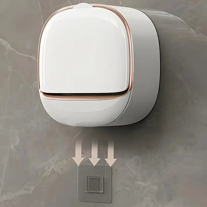 Milky White | Self-Adhesive Wall-Mounted Luxury Soap Holder with Lid and Drainage Tray
