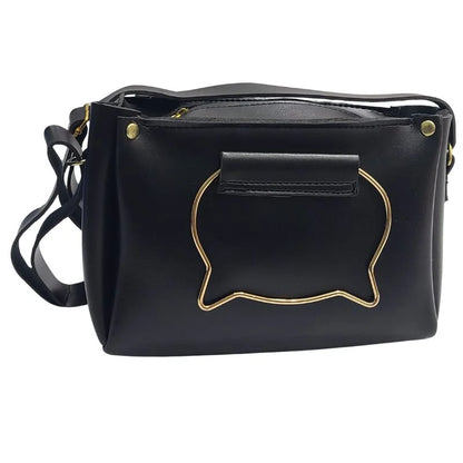 Black Elegant Cat Handle Handbag for Girls & Ladies | Stylish Shoulder & Crossbody Bag with Gold Accents | Adjustable Strap