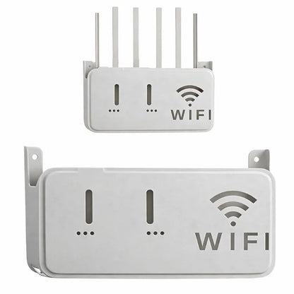 Light Gray WiFi Router Storage Box & Wall Mount Shelf  Universal Cable Organizer | Space-Saving Holder for Modem, Set-Top Box & Smart Devices | Home & Office Use