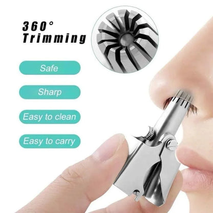 Manual Stainless Steel Nose & Ear Hair Trimmer – Painless, Battery-Free Precision Grooming Tool with Cleaning Brush