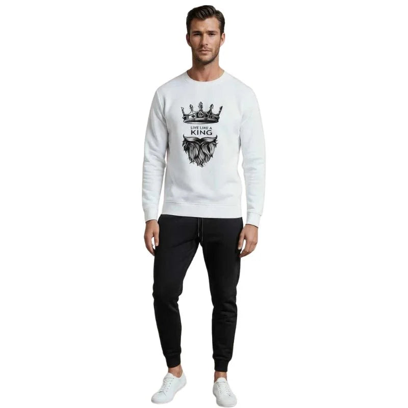 KING Printed White Tracksuit Sweatshirt & Trouser | Warm & Comfortable Winter Wear | XL