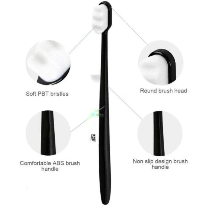 Nano Toothbrush with Travel Case | Ultra Soft Micro-Nano Bristles | For Sensitive Gums, Adults & Kids | Black