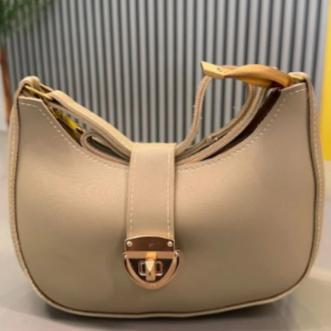 Crescent Leather Luxury Shoulder Bag for Women | Skin Color