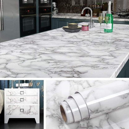 White & Dark Grey | Marble Sheet Sticker 60x200cm | Waterproof Self-Adhesive PVC Wallpaper for Furniture Walls
